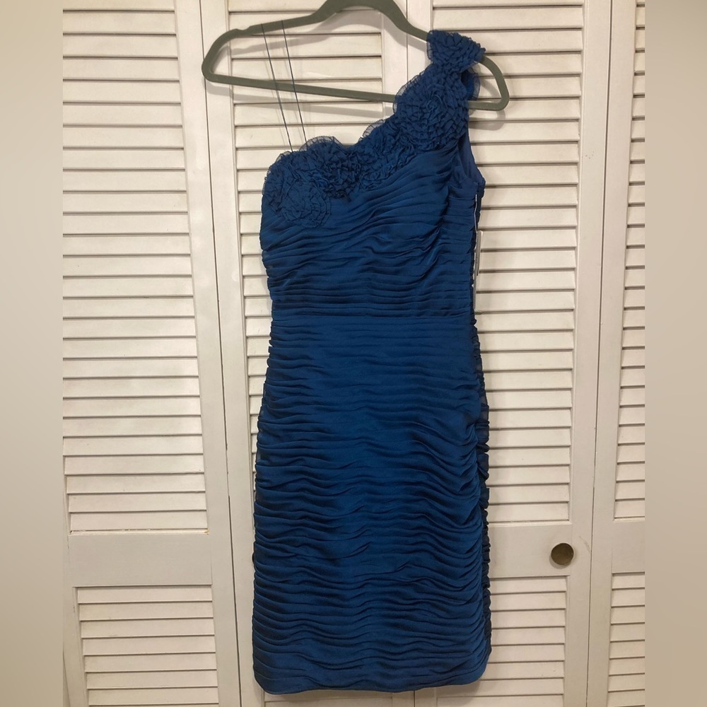 Nwt Adrianna Papell Teal Blue Off The Shoulder Cocktail Mini Dress Size 4